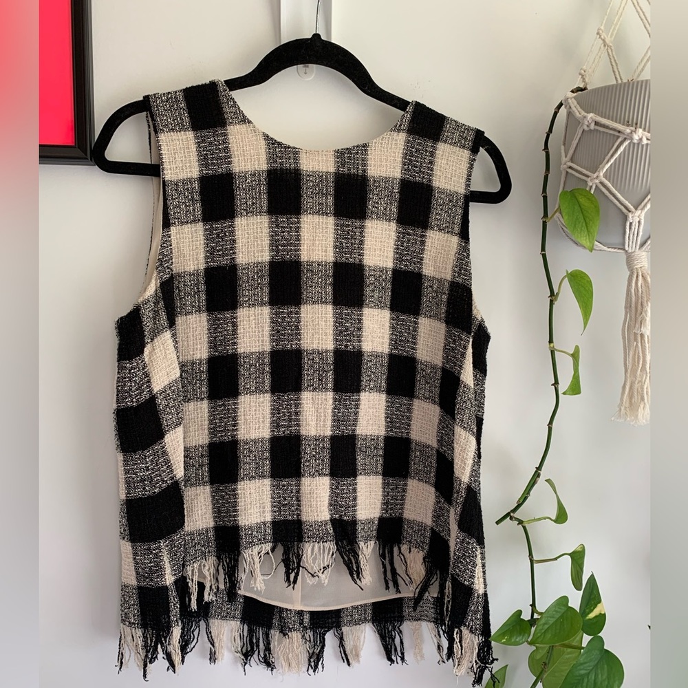 2 for $25 - 🖤🤍 Black and White Checkered Top w Fringed Hem 🤍🖤 By Zara BIN 1